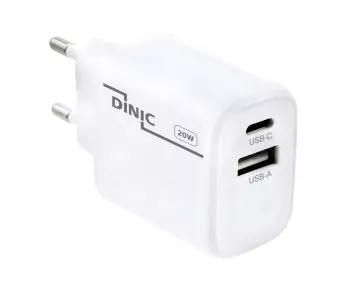 USB C+A laadija/toiteallikas 20W, PD, valge, karp Power Delivery, valge, DINIC Box